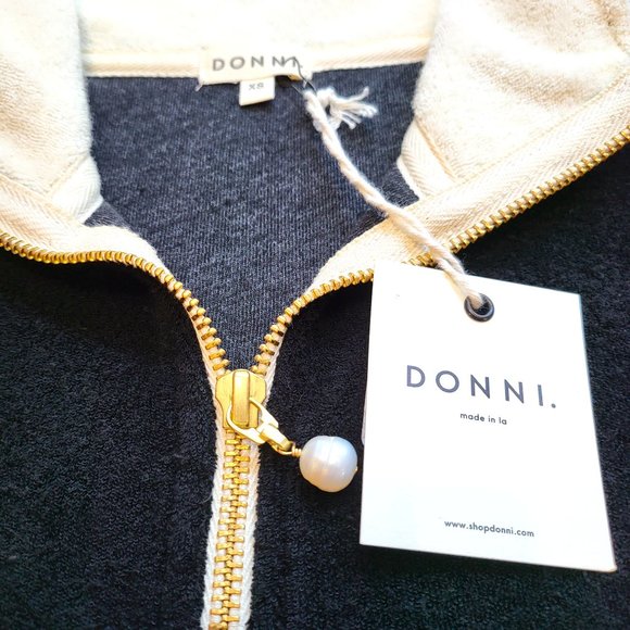 DONNI - Terry Half-Zip Pullover Black and Cream XSmall - Picture 7 of 14